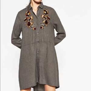 ZARA EMBROIDERED FLORAL DETAIL TUNIC DRESS NEW WITH TAGS MEDIUM
